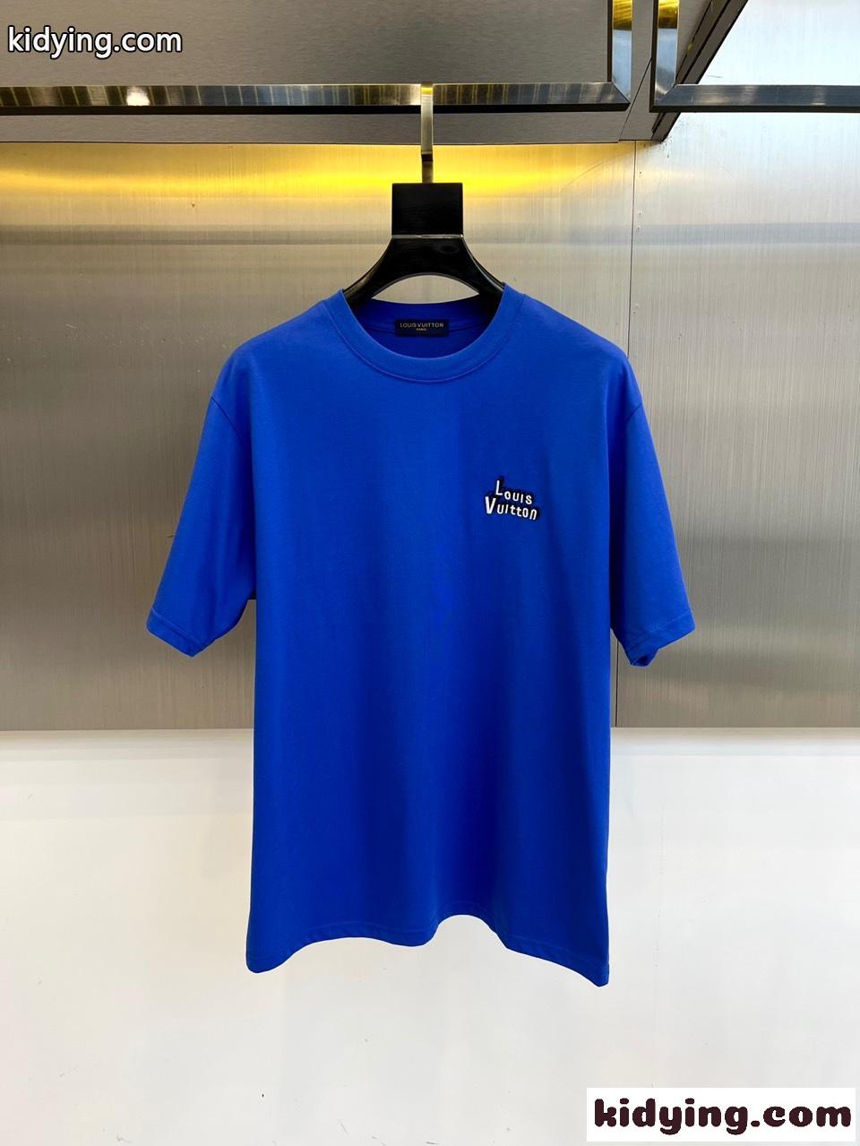 シンプル 洗練された ロゴ 半袖Tシャツ ルイ・ヴィトン Tシャツ 偽物 ブルー-0
