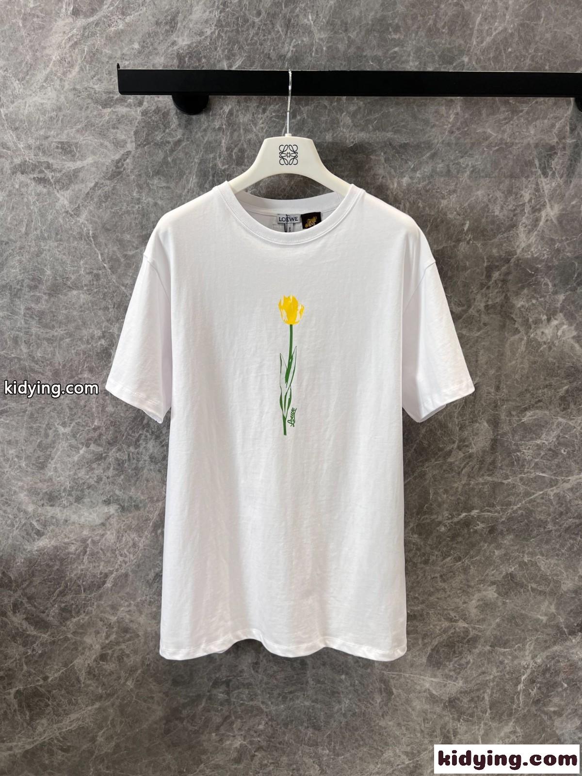 ユニセックス ゆったり 半袖Tシャツ ロエベ Tシャツ コピー コットン ホワイト-2