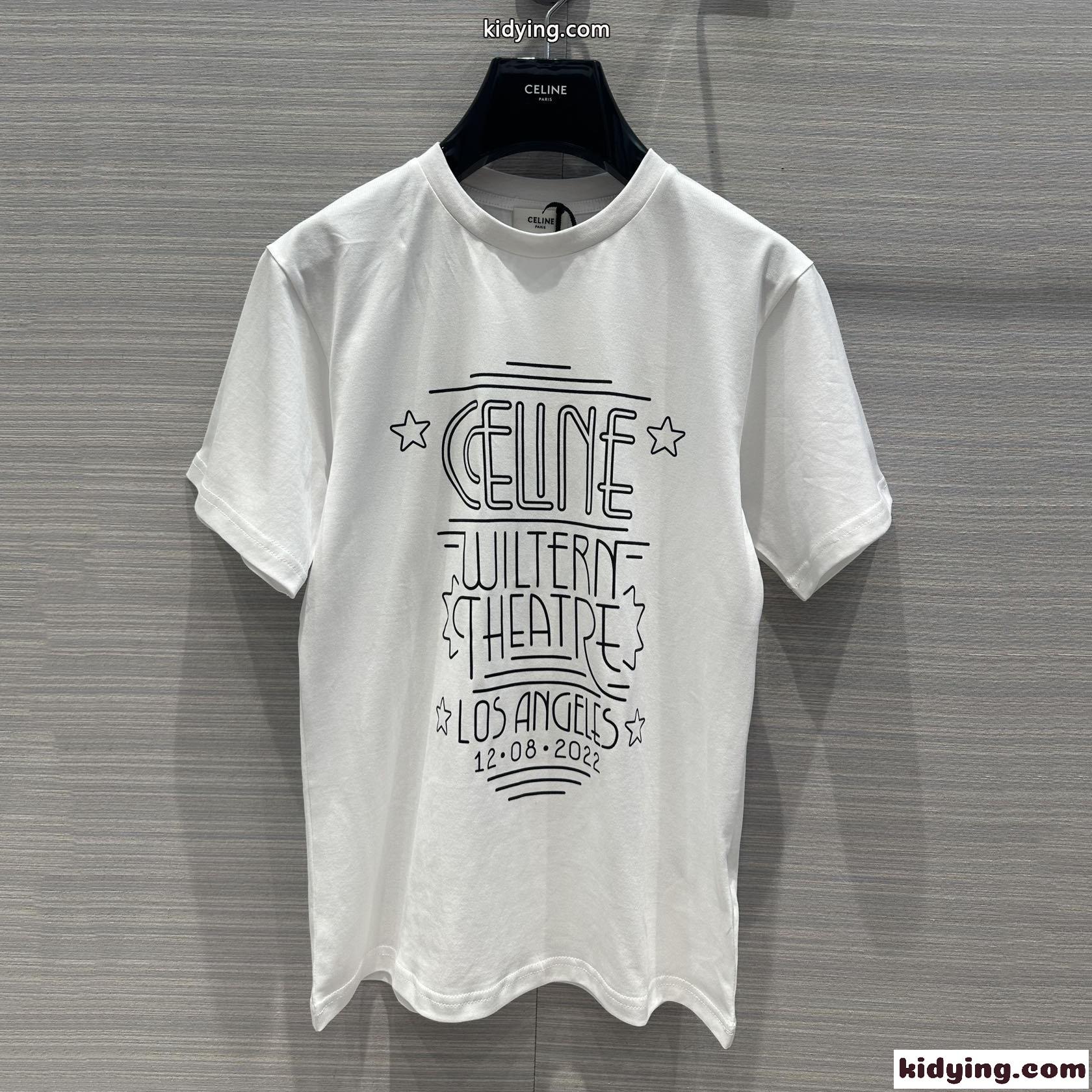 シンプル プリント クルーネック 半袖 コットン セリーヌ Tシャツ コピー ホワイト-2