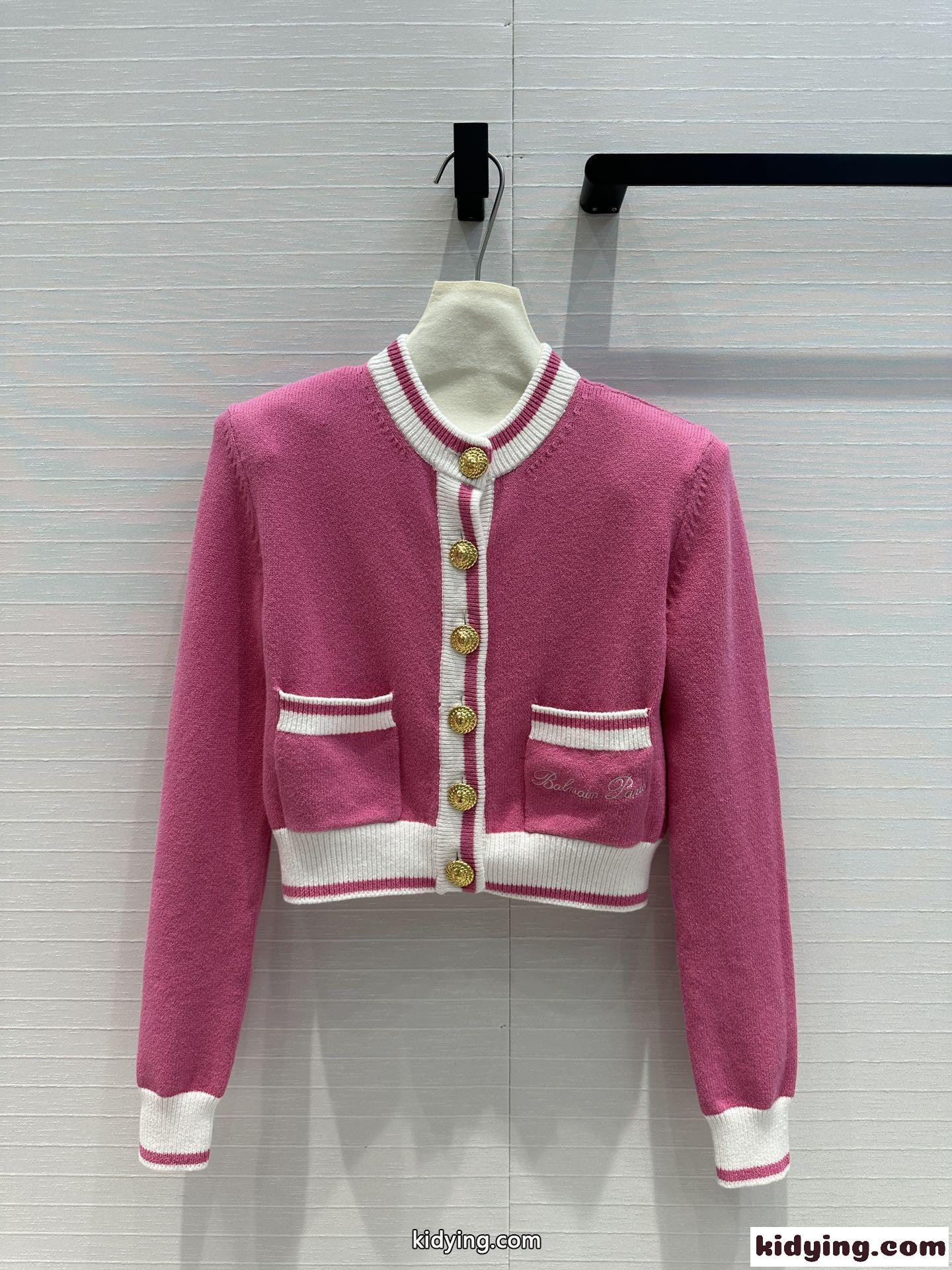 Balmain シグネチャー ニットカーディガン バルマン ニット コピー ピンク-2