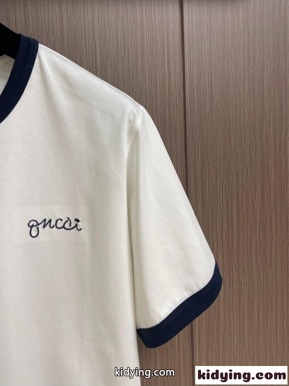 配色 スクリプトロゴ リンガーTシャツ グッチ Tシャツ 偽物 コットン ホワイト-2