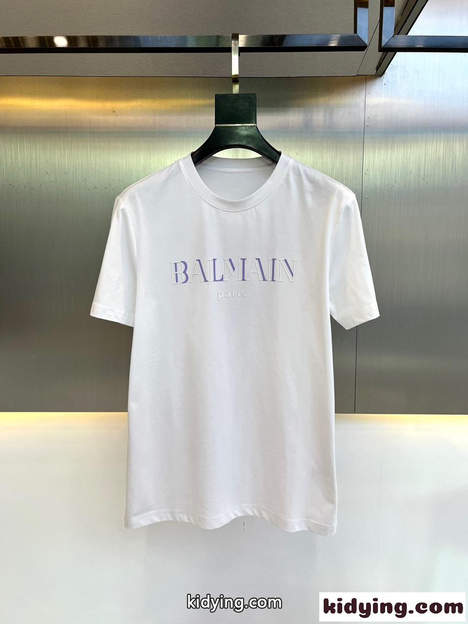 合わせやすい バルマン Tシャツ コピー 半袖 シンプル クルーネック コットン ホワイト-0