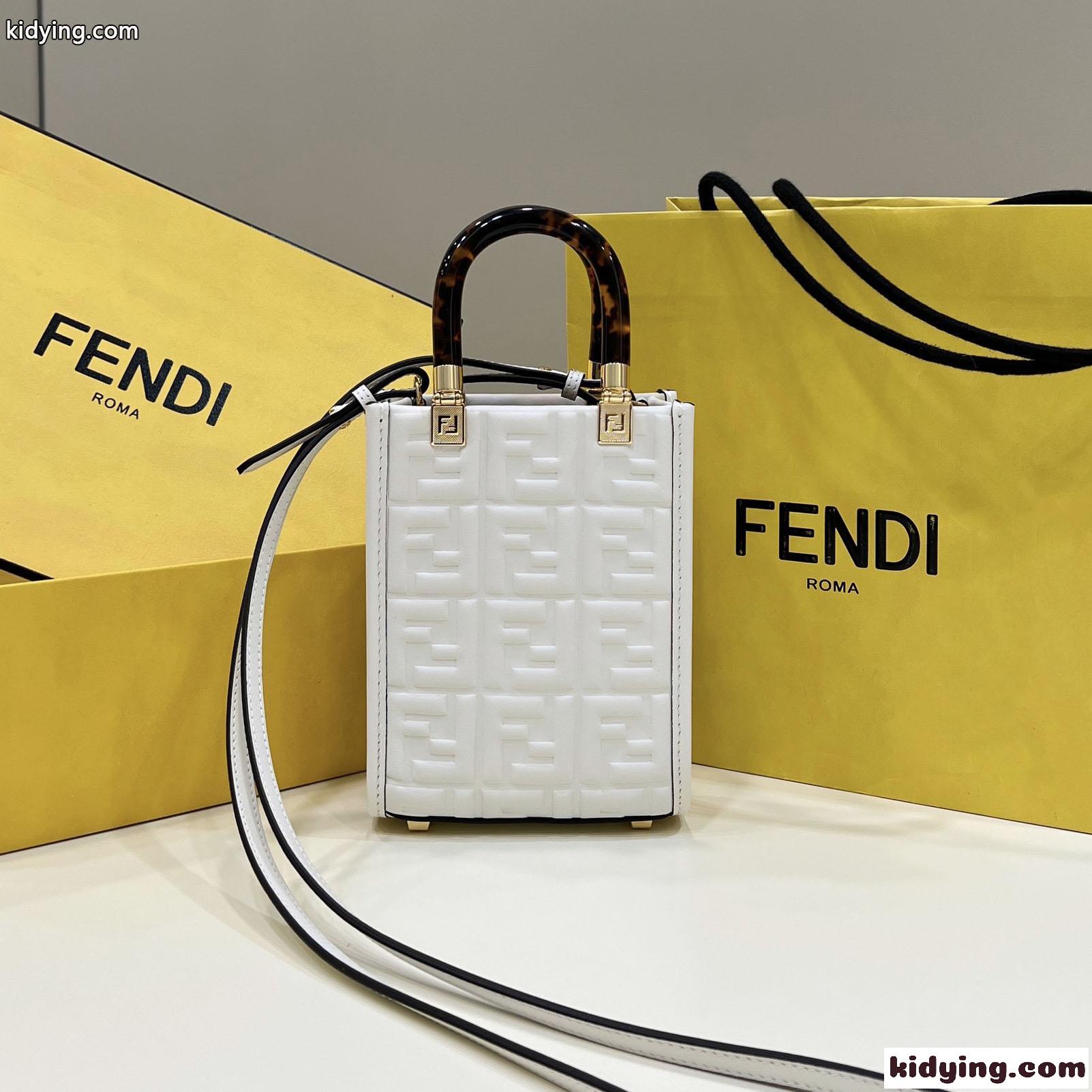 ホワイト レザー FFモチーフ サンシャイン フェンディ バッグ 人気 コピー ミニ トートバッグ-2