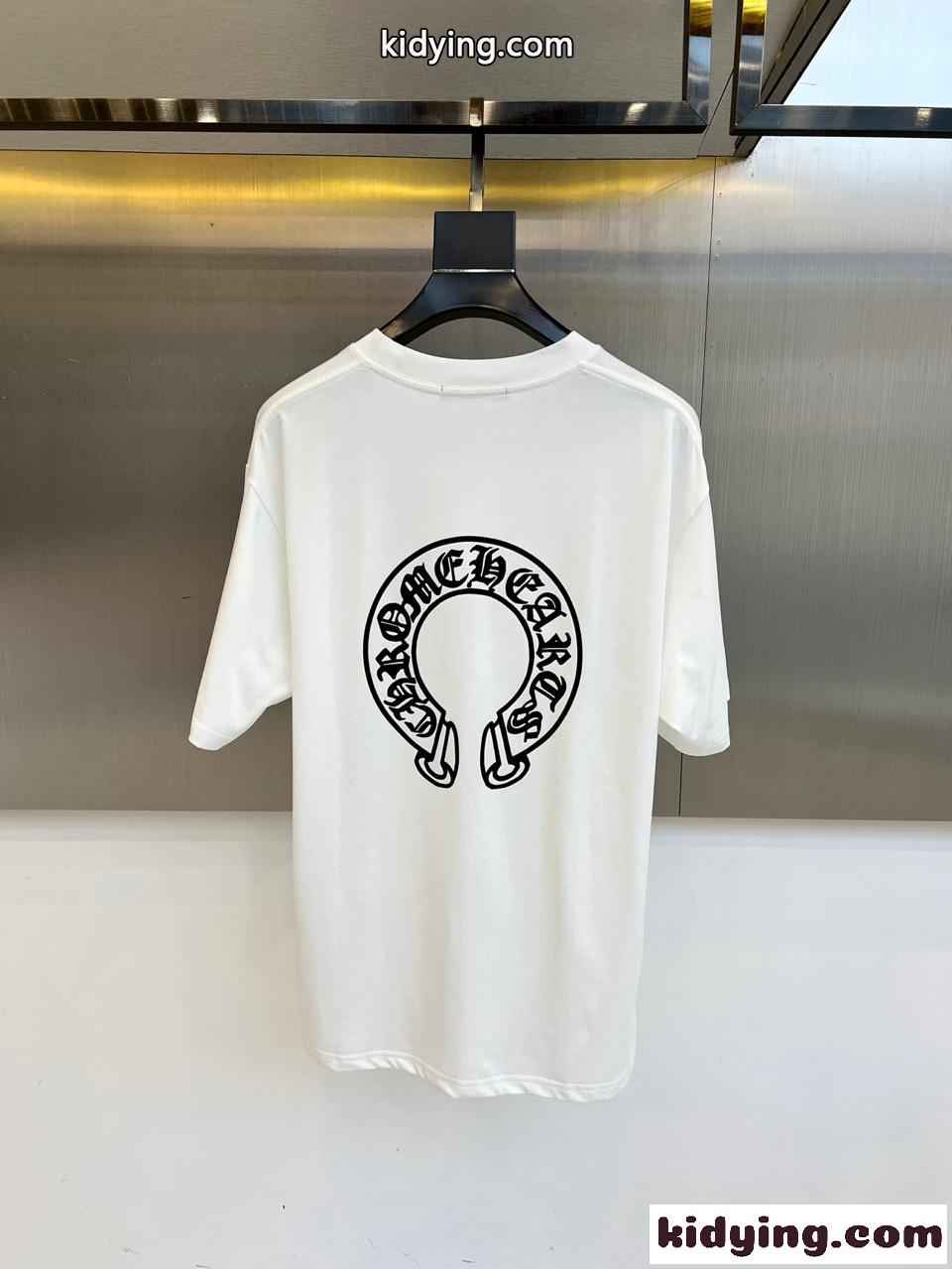 カジュアル プリント クルーネック 半袖Tシャツ クロムハーツ Tシャツ 偽物 ホワイト-4