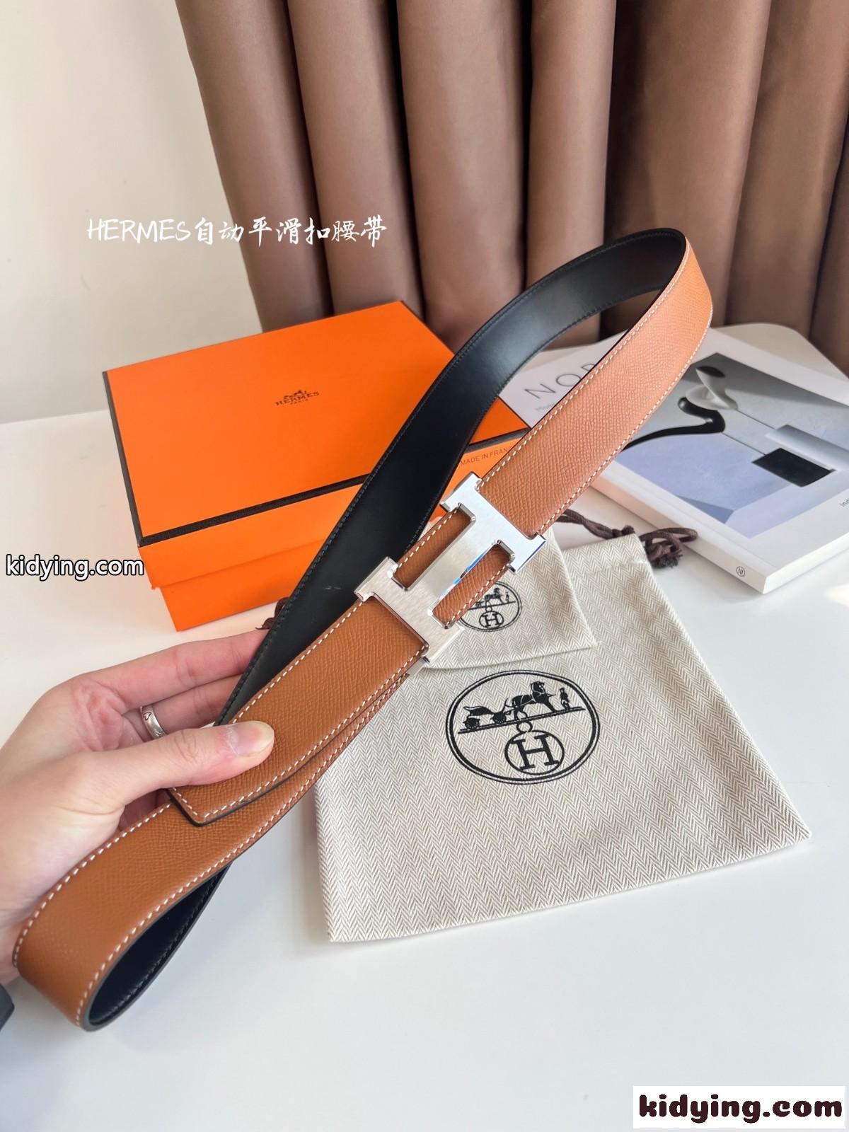 Hバックル リバーシブル レザーベルト エルメス ベルト コピー 合わせやすい-0
