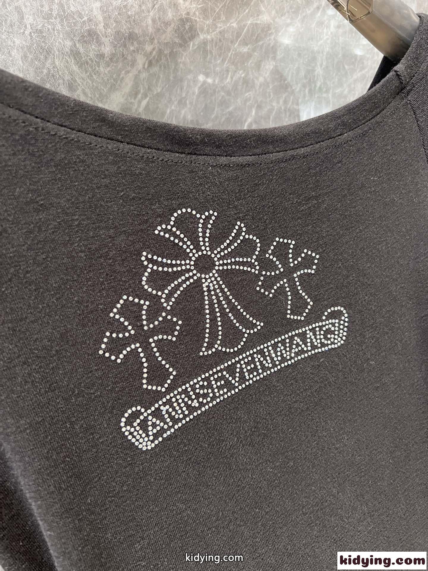 ラインストーンロゴ オフショルダー 長袖Tシャツ クロムハーツ Tシャツ コピー ブラック-3