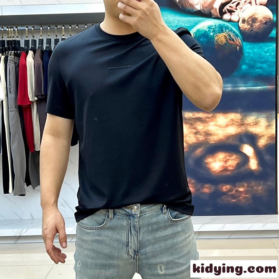 シンプル ロゴ入り クルーネック 半袖Tシャツ アレキサンダーワング Tシャツ コピー ブラック-1