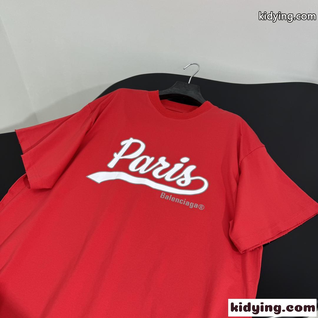 ユニセックス ENJOY PARIS 半袖Tシャツ バレンシアガ Tシャツ コピー レッド-2