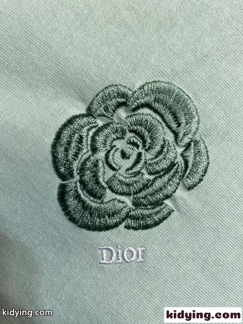 シンプル フラワー刺繡 半袖Tシャツ クリスチャン・ディオール Tシャツ 偽物 グリーン-4