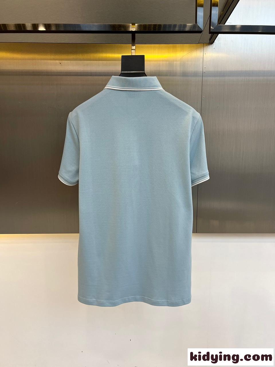 シンプル ロゴ コットンピケ ポロシャツ サルヴァトーレ・フェラガモ 半袖Tシャツ コピー ブルー-4