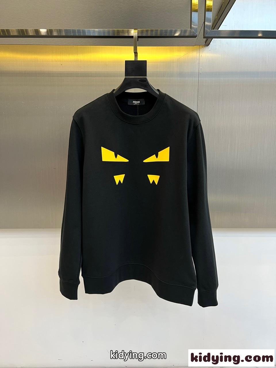 カジュアル コットン スウェットシャツ フェンディ Tシャツ 偽物 クルーネック ブラック-0