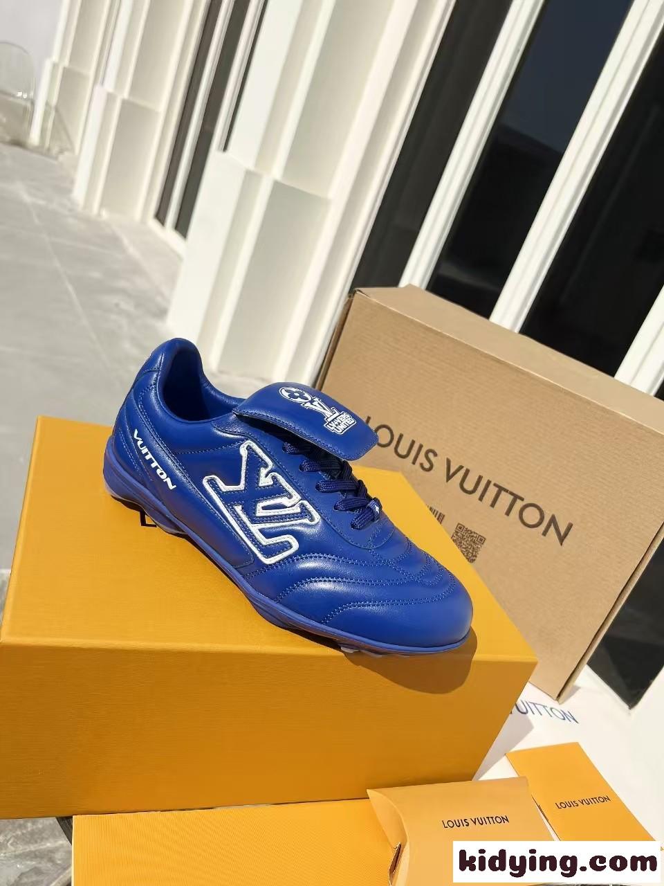 2025春夏新作～LV フットプリント サッカー スニーカー ルイヴィトン スーパーコピー ブルー-4