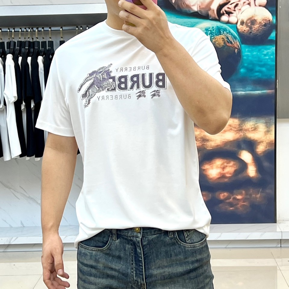 定番 カジュアル ロゴ入り 半袖Tシャツ バーバリー Tシャツ 偽物 コットン ホワイト-1