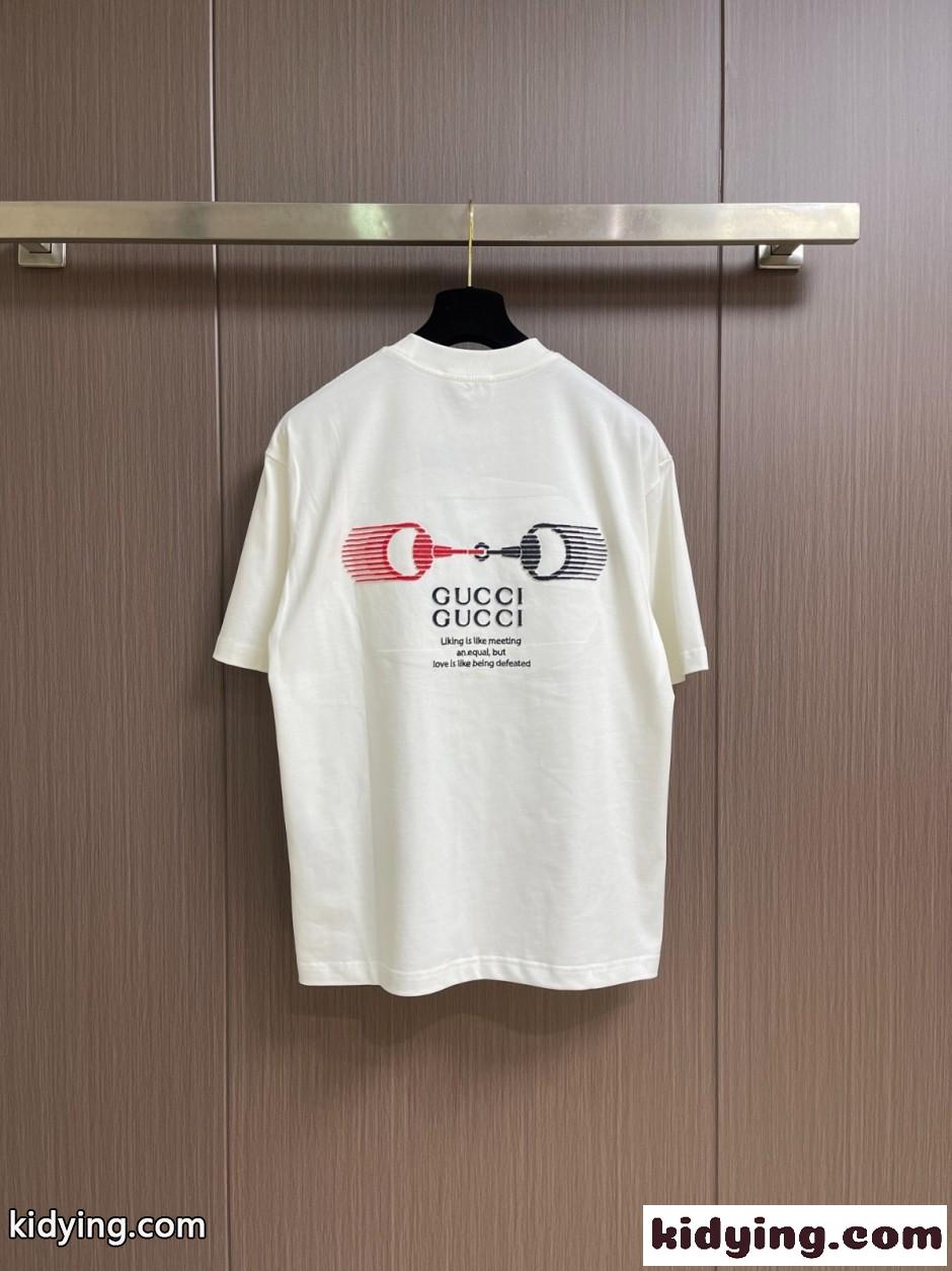 カジュアル ロゴ入り 半袖Tシャツ グッチ Tシャツ 偽物 クルーネック ホワイト-1