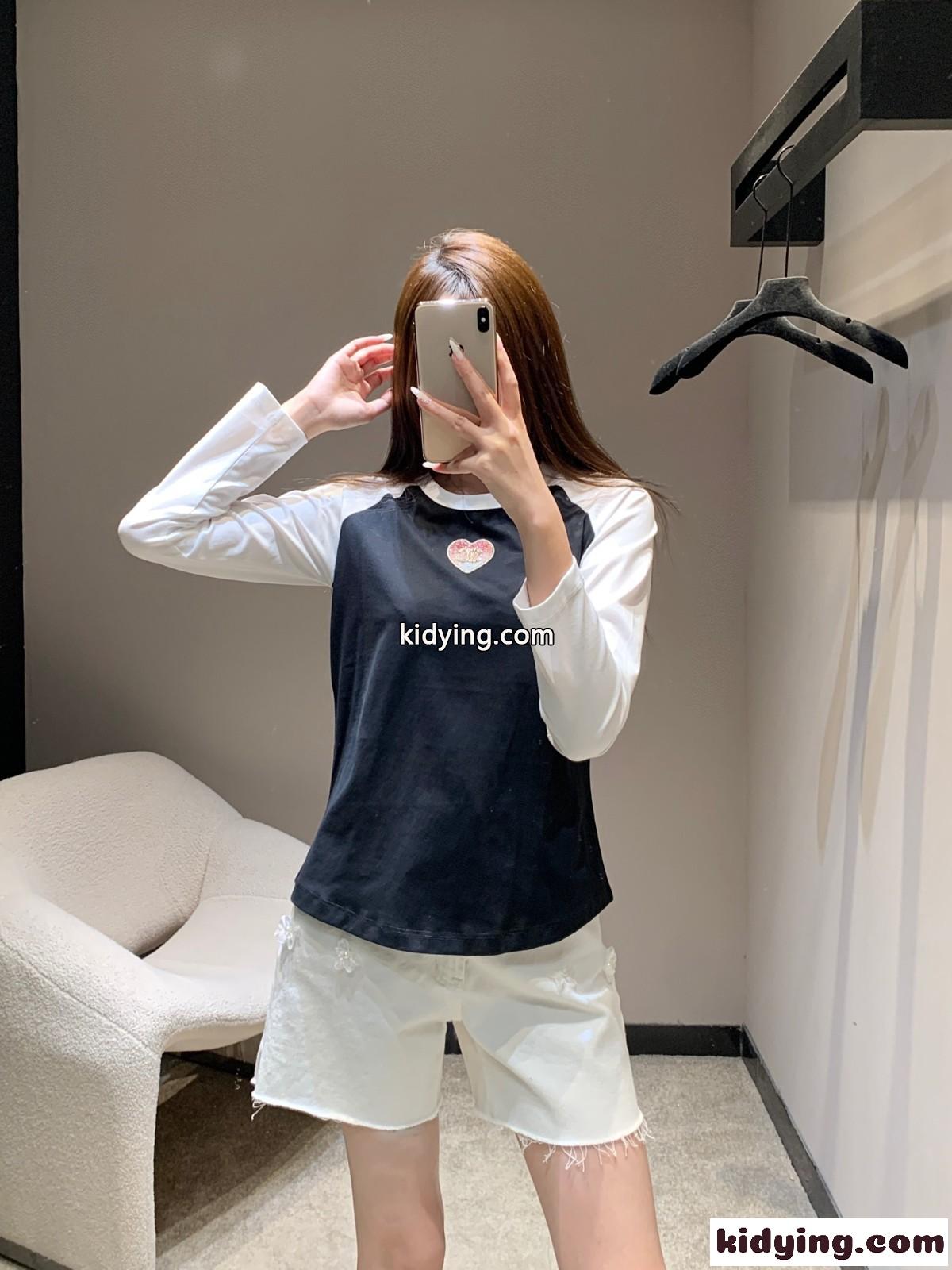 配色ラグランスリーブ コットン 長袖Tシャツ シャネル Tシャツ 偽物 トップス ブラック-5