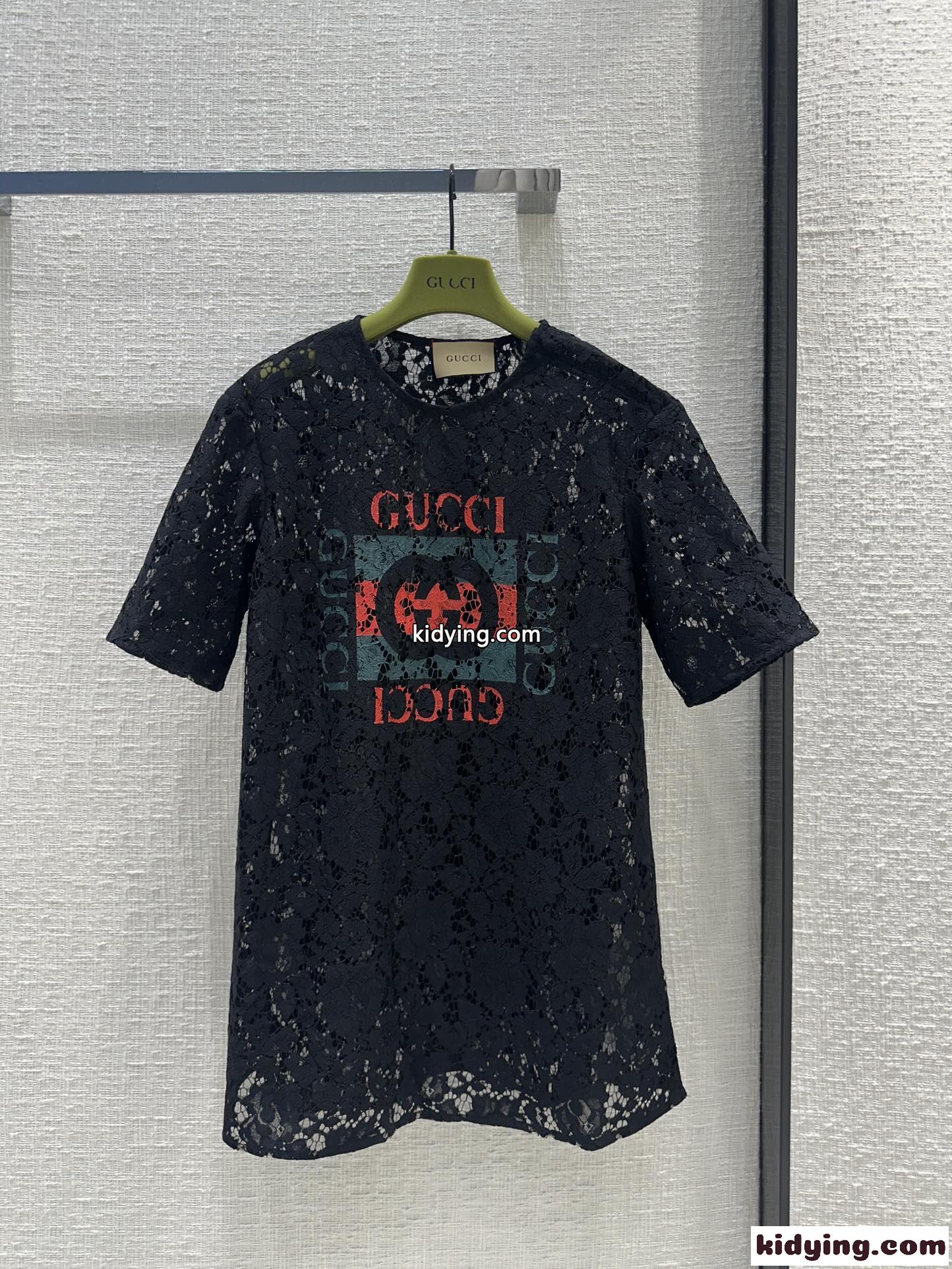 GUCCIプリント フローラル レース トップ グッチ Tシャツ コピー ブラック-0