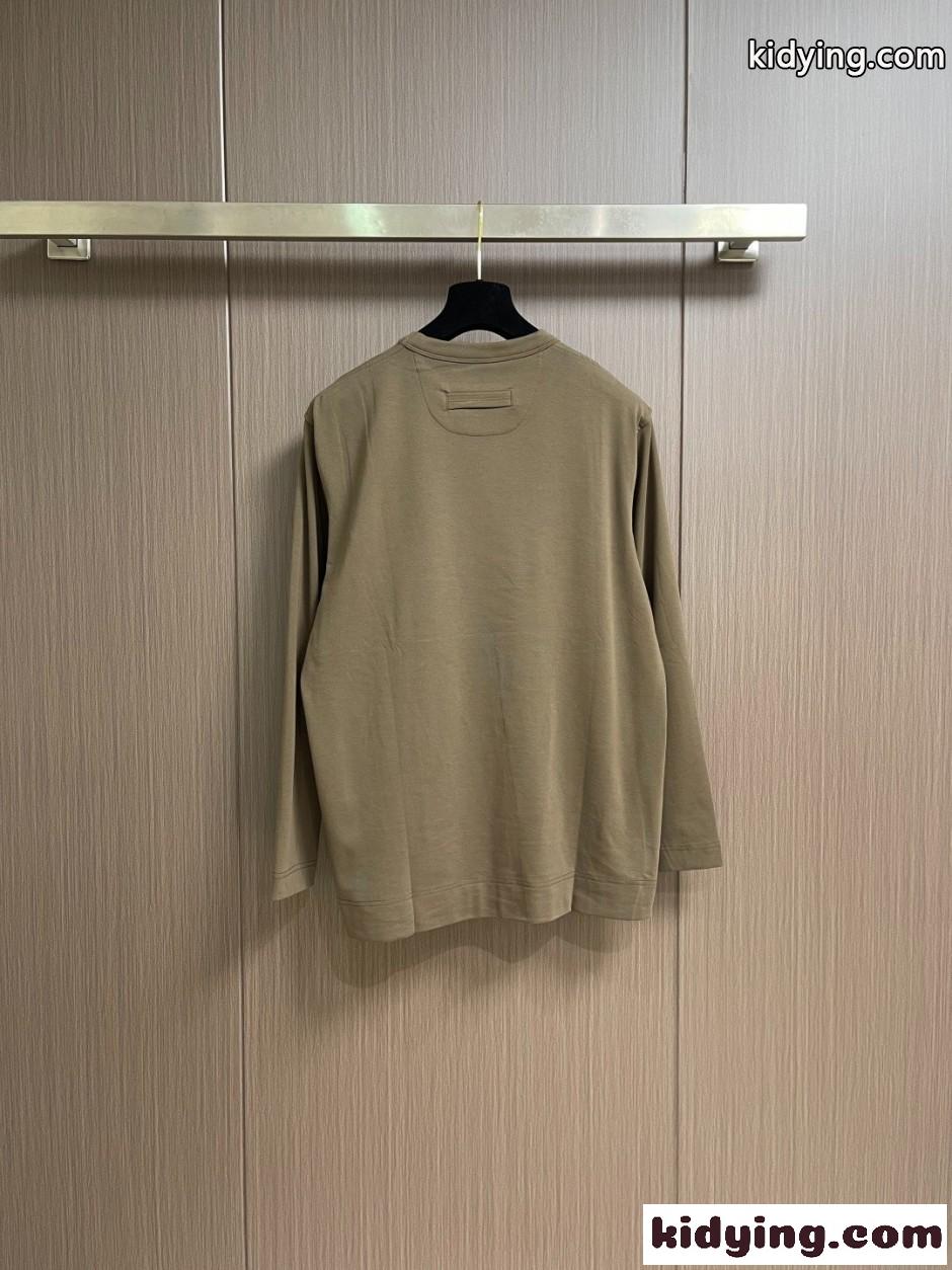 ベーシック エルメネジルド・ゼニア Tシャツ 偽物 ロゴ刺繍 長袖Tシャツ ホワイト-1