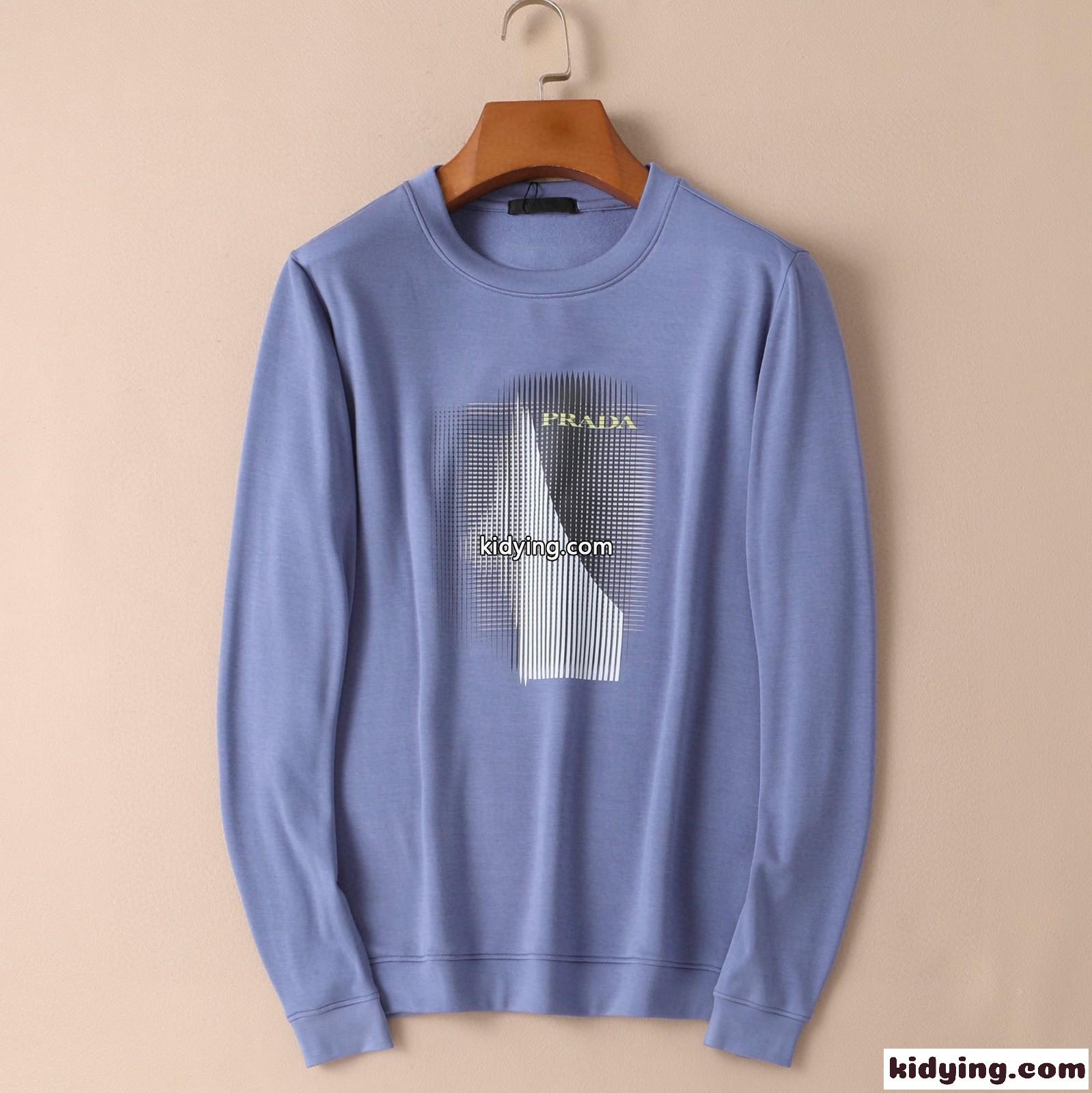 オシャレ 裏起毛 着心地いい プラダ 長袖tシャツ メンズ コピー ホワイト ブラック プリント ラウンドネック-2