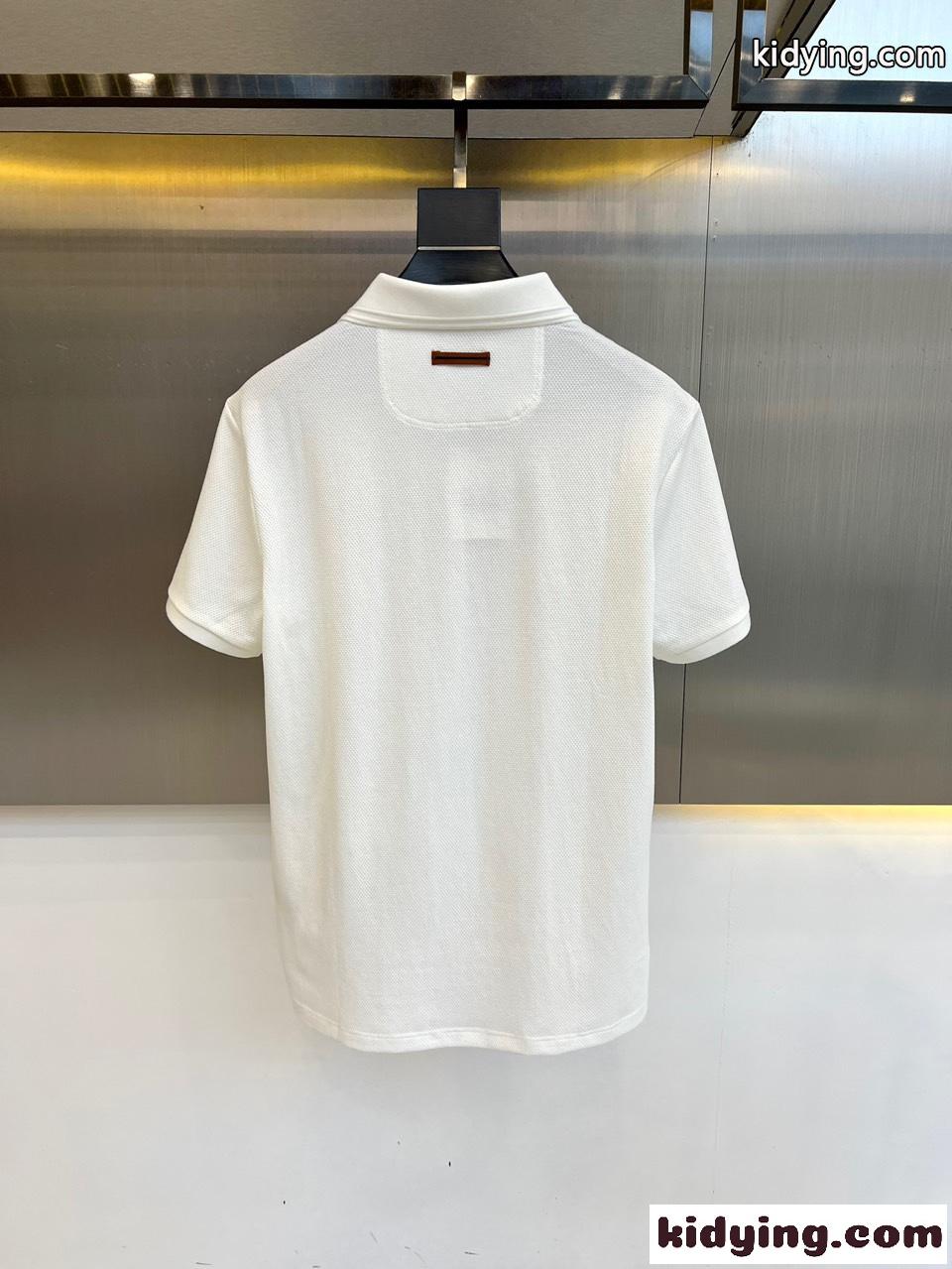 大人 カジュアル スキッパーポロシャツ エルメネジルド・ゼニア 半袖Tシャツ コピー ホワイト-4