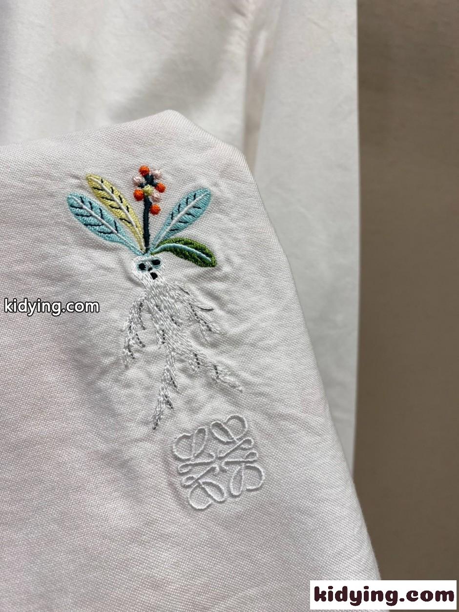 シンプル 洗練された ロゴ刺繍 長袖シャツ ロエベ シャツ コピー ホワイト-3