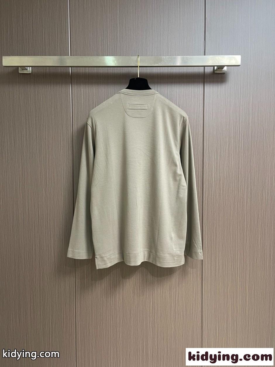 ベーシック ロゴ刺繍 長袖Tシャツ エルメネジルド・ゼニア Tシャツ 偽物-1