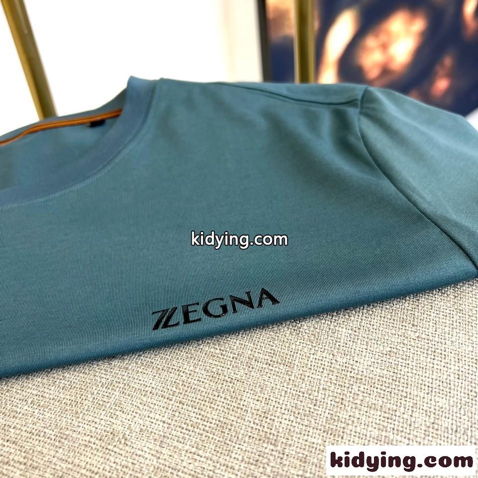シンプル ロゴ入り クルーネック エルメネジルド・ゼニア 半袖Tシャツ コピー ブルー-2