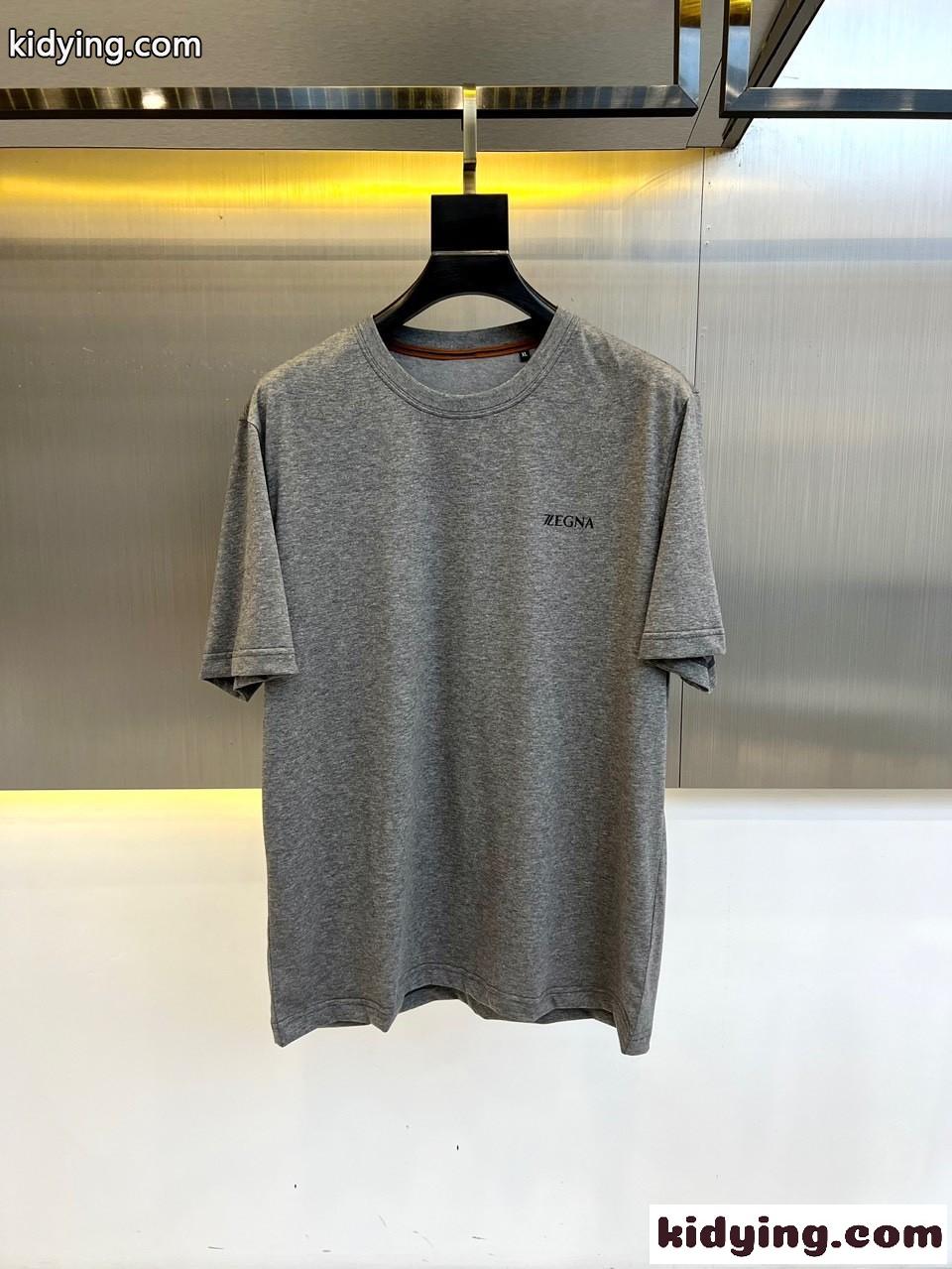 シンプル ロゴ入り クルーネック エルメネジルド・ゼニア 半袖Tシャツ コピー グレー-1
