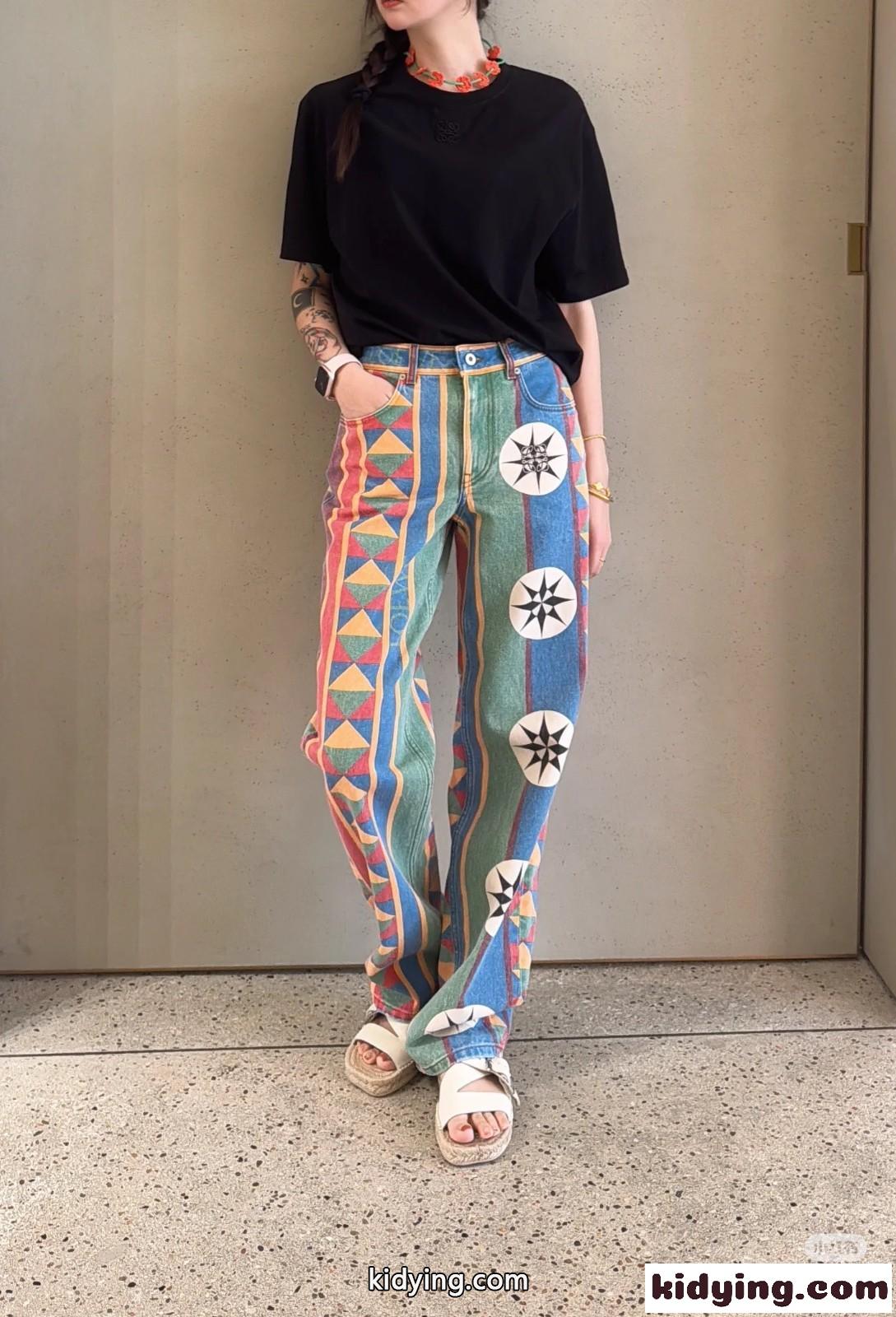 目を引く プリント デニムパンツ ロエベ ジーンズ コピー レディース-4