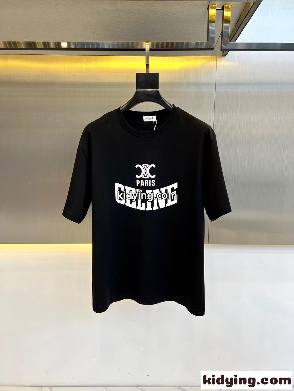 定番 カジュアル クルーネック 半袖Tシャツ セリーヌ Tシャツ コピー ブラック-0