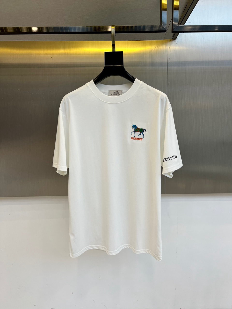カジュアル 合わせやすい クルーネック エルメス Tシャツ 偽物 半袖Tシャツ ホワイト-0