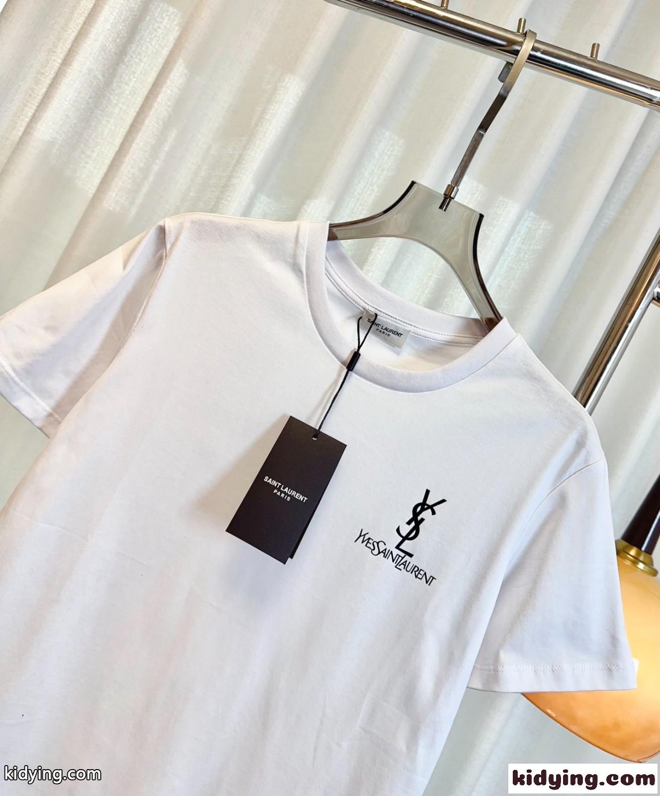 シンプル ロゴ コットン 半袖Tシャツ イヴ・サンローラン Tシャツ コピー ホワイト-2