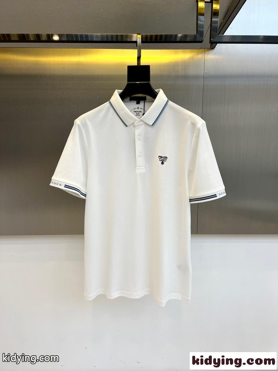 定番 カジュアル コットンピケ ポロシャツ プラダ Tシャツ 偽物 ホワイト-0