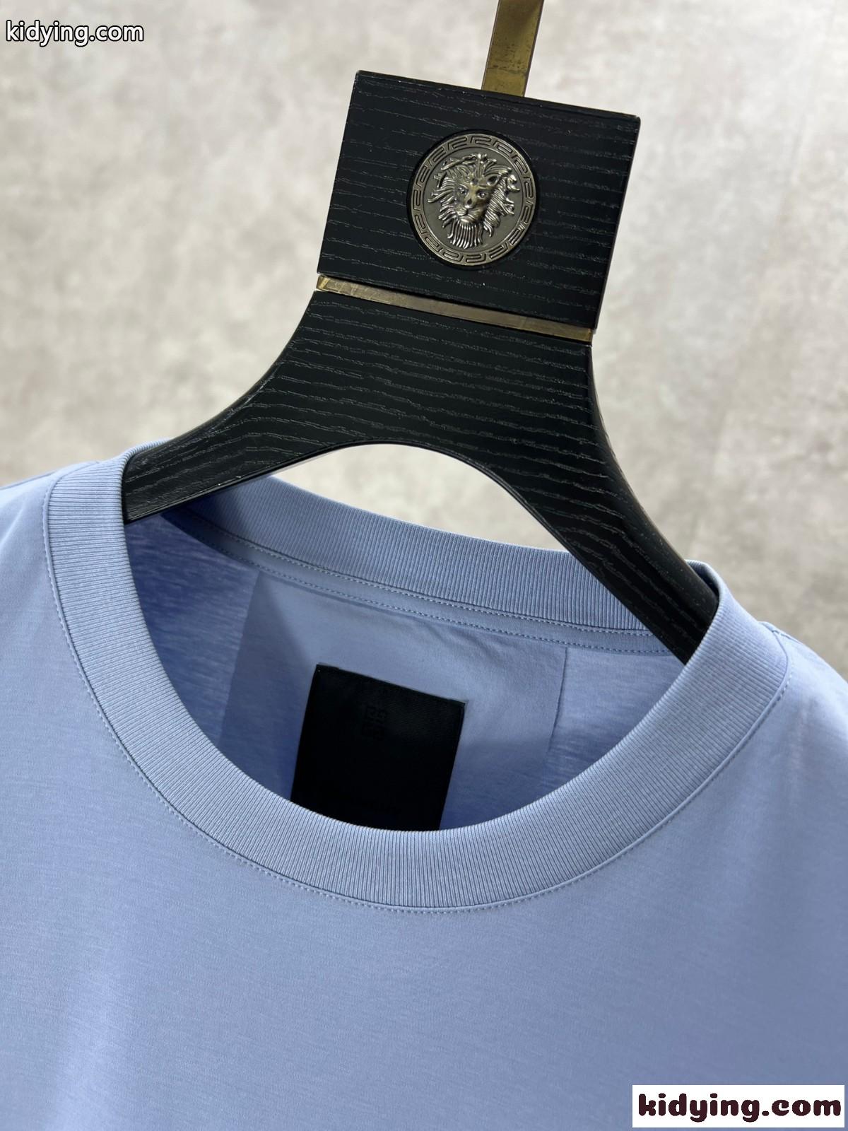 シンプル 4G 刺繍入り ジバンシィ Tシャツ 偽物 コットン 半袖Tシャツ ブルー-3