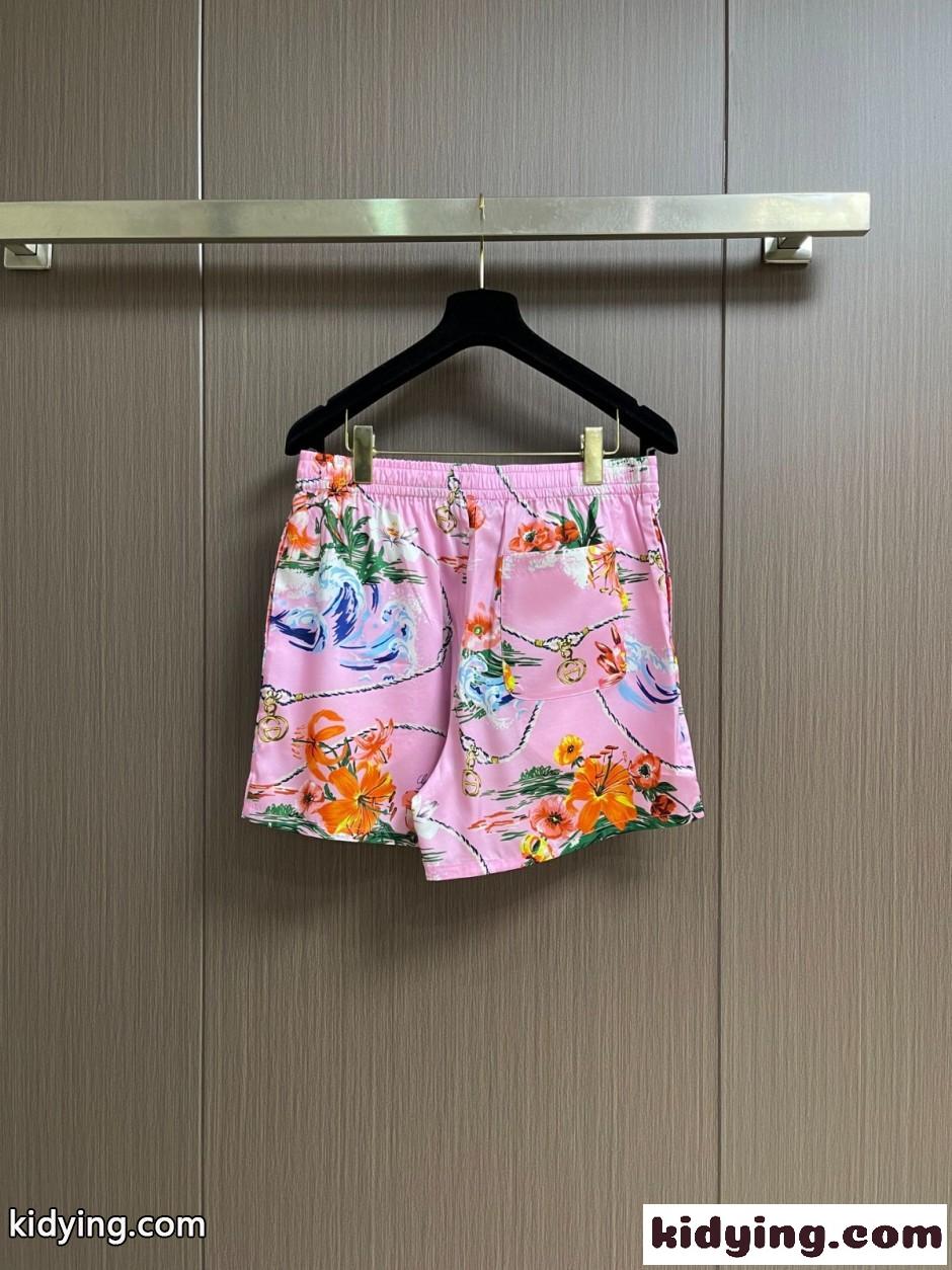 フローラルプリント ショートパンツ グッチ パンツ 偽物 シルク ピンク-0