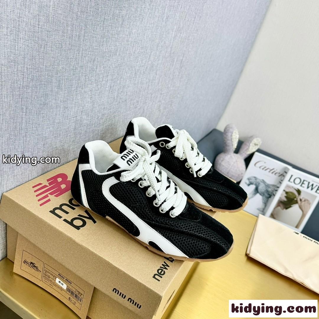 大人気 Miu Miu x New Balance メッシュ＆レザー ローカットスニーカー スーパーコピー ブラック-4