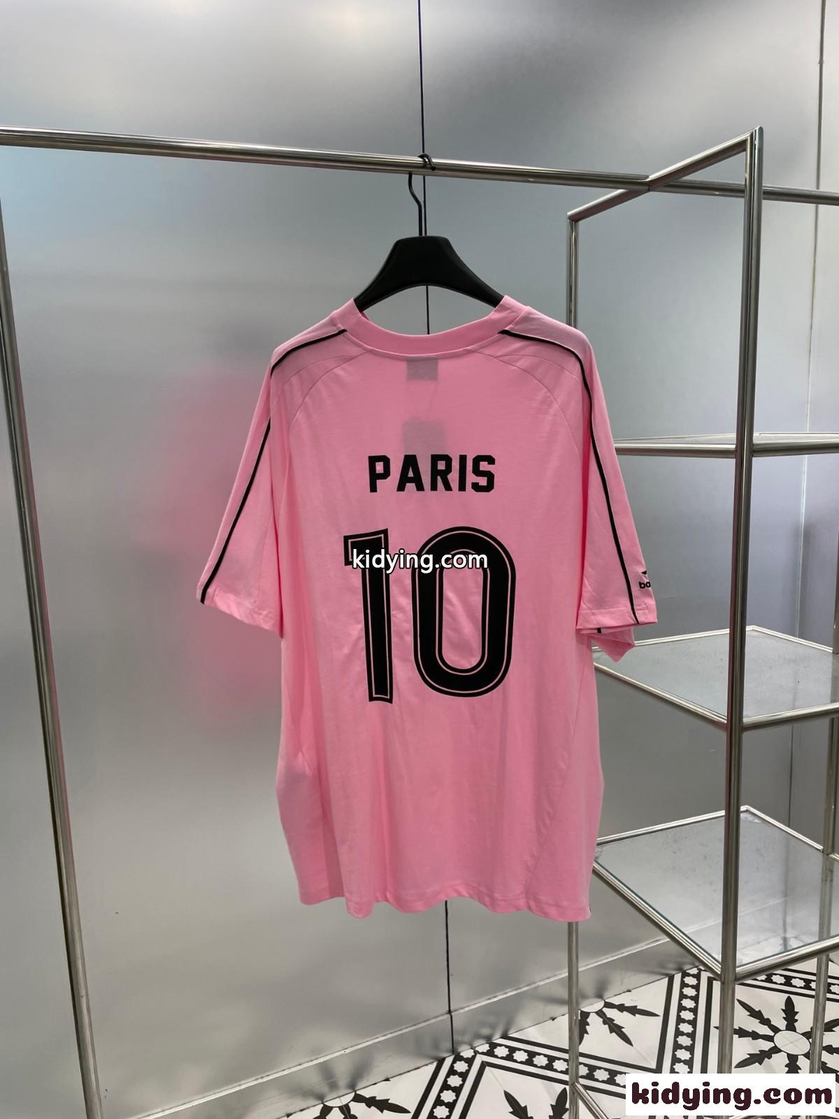 ユニセックス オーバーサイズ PARIS SOCCER 半袖Tシャツ  バレンシアガ Tシャツ 偽物 ピンク-2