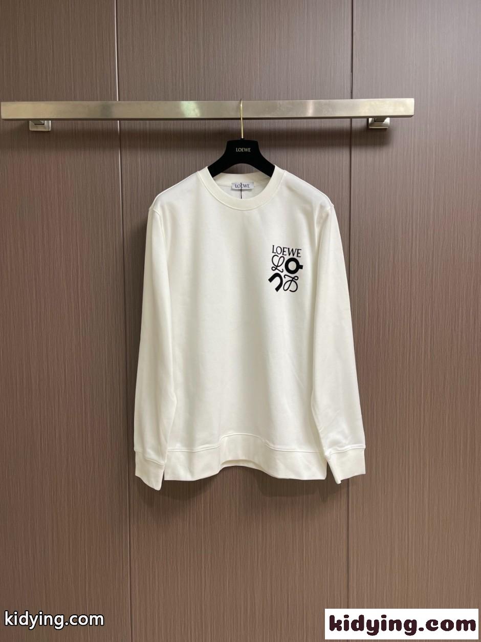 カジュアル ロゴ スウェットシャツ ロエベ Tシャツ 偽物 クルーネック ホワイト-0