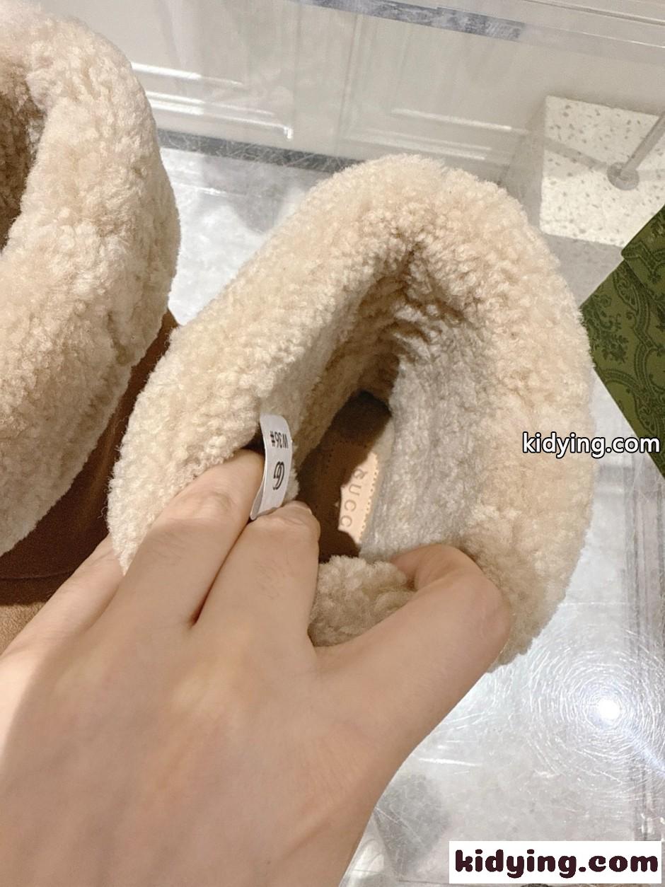 洗練された スエード ムートン アンクルブーツ グッチ ブーツ スーパーコピー キャメル-1