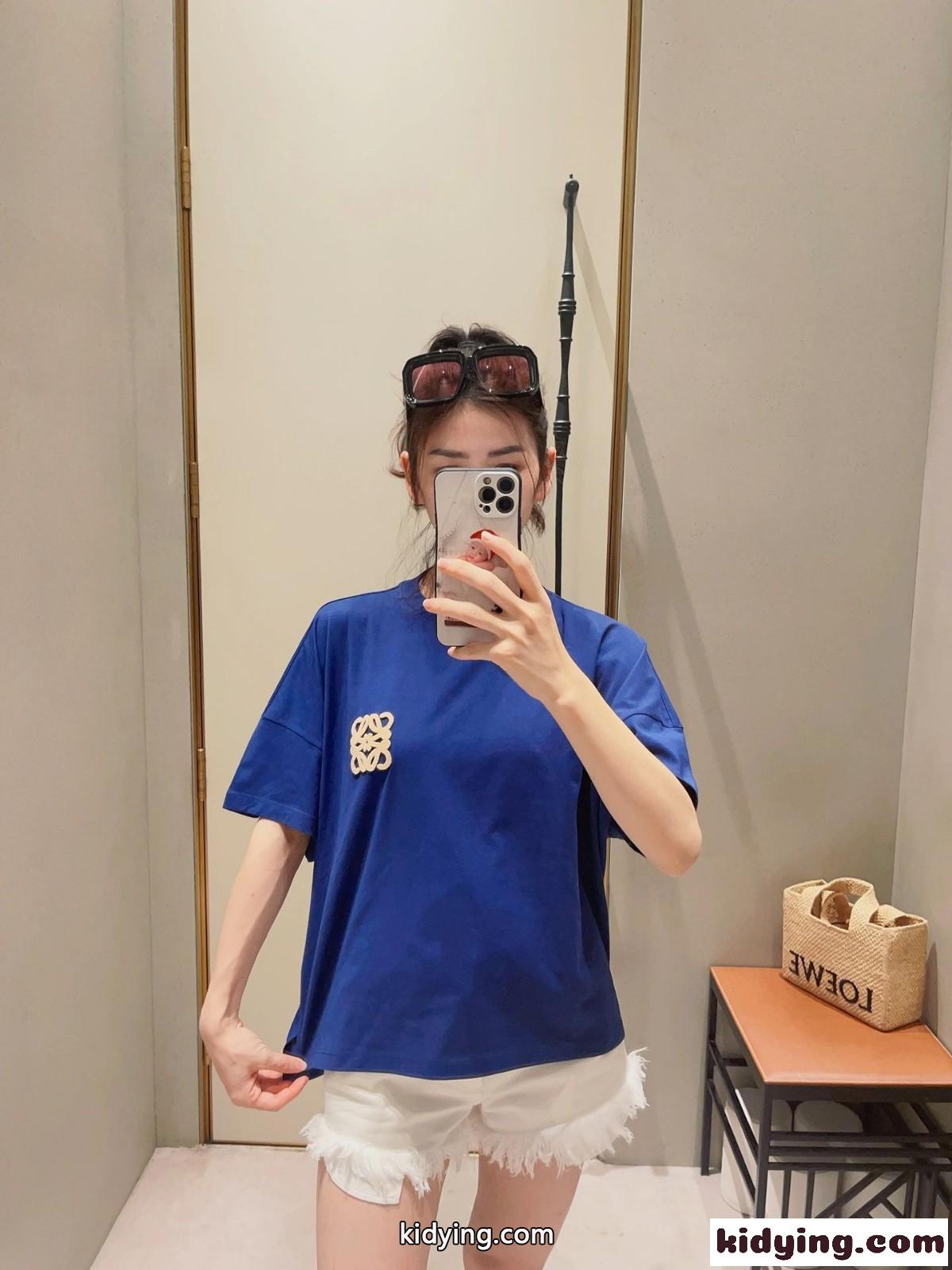 アナグラム コットン Tシャツ ロエベ Tシャツ コピー レディース ブルー-4