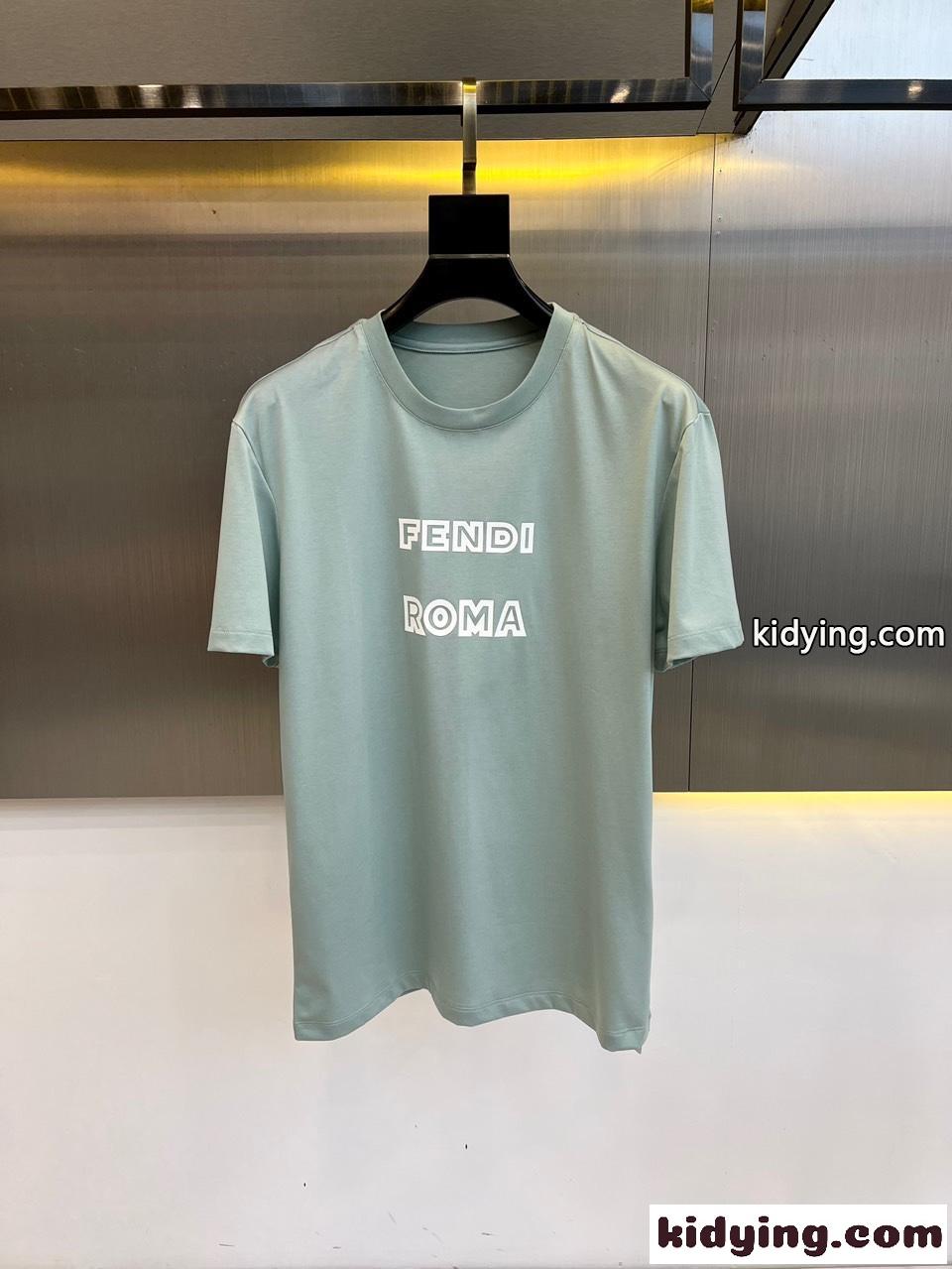 カジュアル シルケット コットン フェンディ 半袖Tシャツ コピー ブルー-0