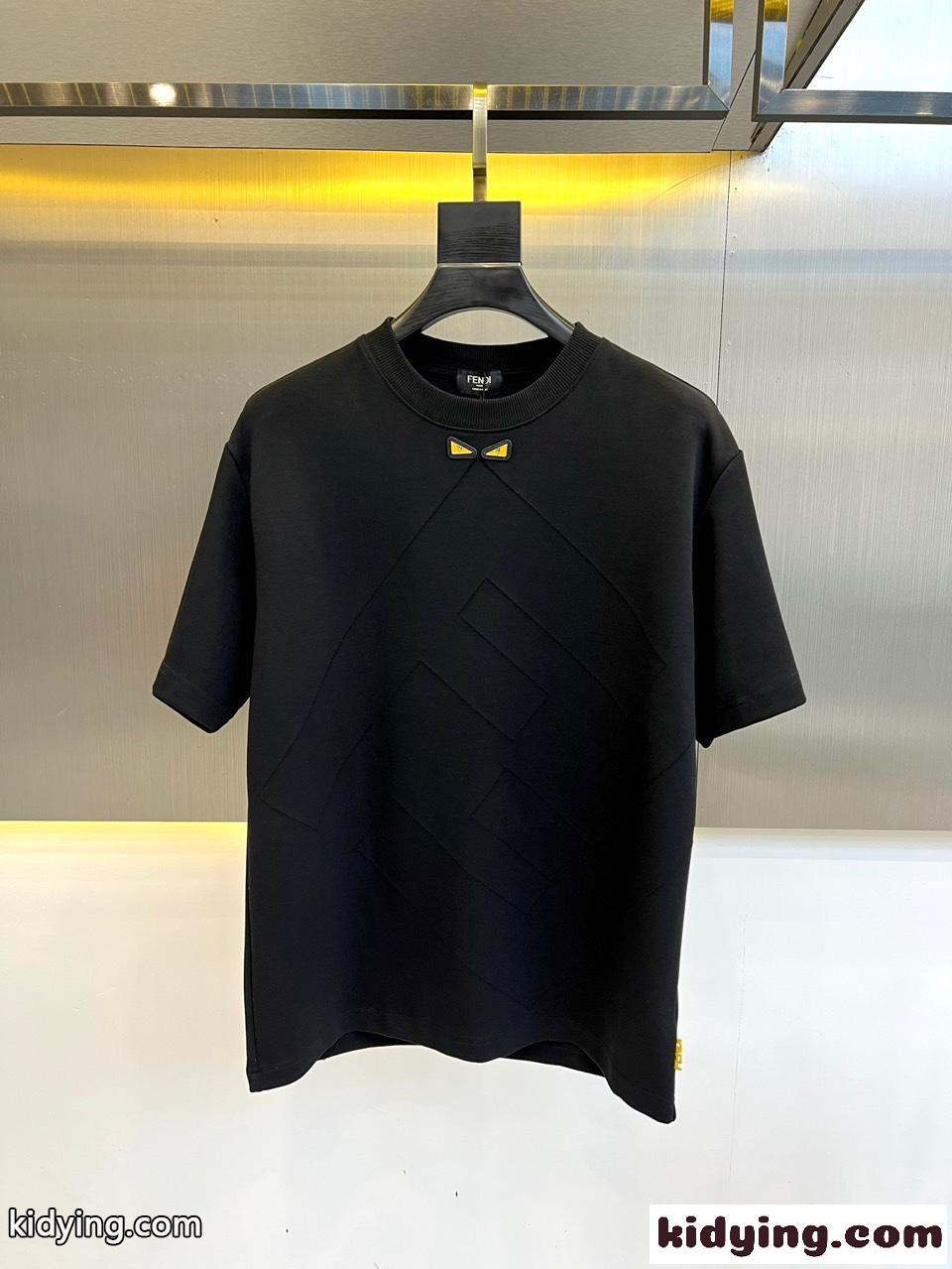 カジュアル ゆったり クルーネック Tシャツ フェンディ 半袖Tシャツ コピー ブラック-0