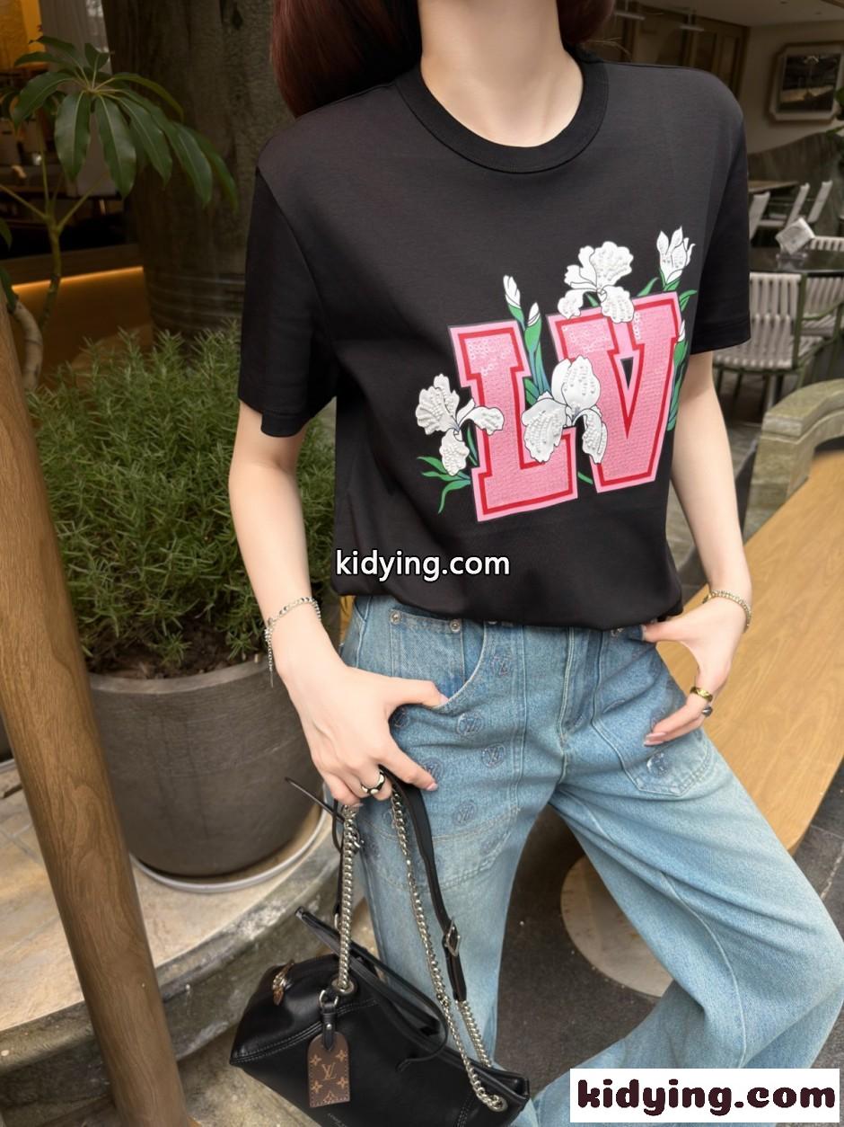 スパンコール シグネチャーTシャツ コットン ルイ・ヴィトン Tシャツ コピー ブラック-4