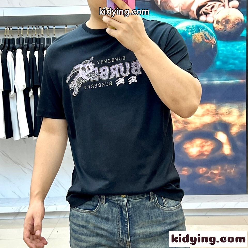 定番 カジュアル ロゴ入り 半袖Tシャツ バーバリー Tシャツ 偽物 コットン ブラック-1