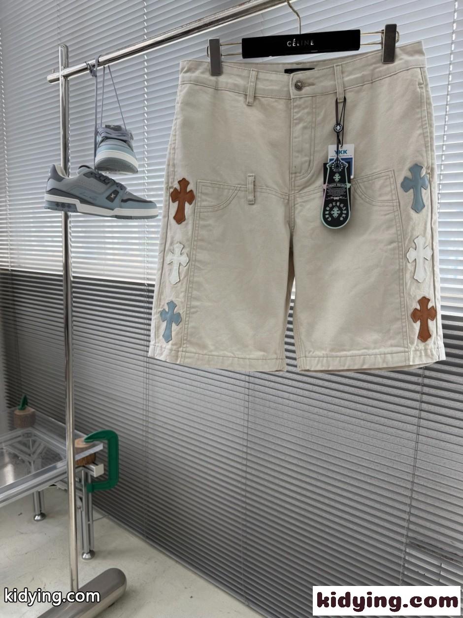 クロスパッチ デニム ショートパンツ クロムハーツ ジーンズ 偽物 オフホワイト-1
