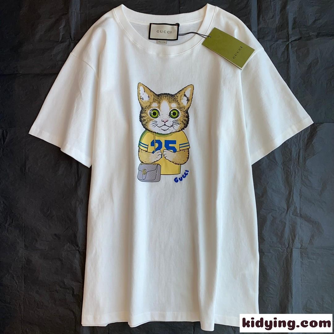 ユニセックス グッチ 半袖Tシャツ コピー クルーネック おしゃれ 春夏 新作 プリント ゆったり トップス カジュアル-1