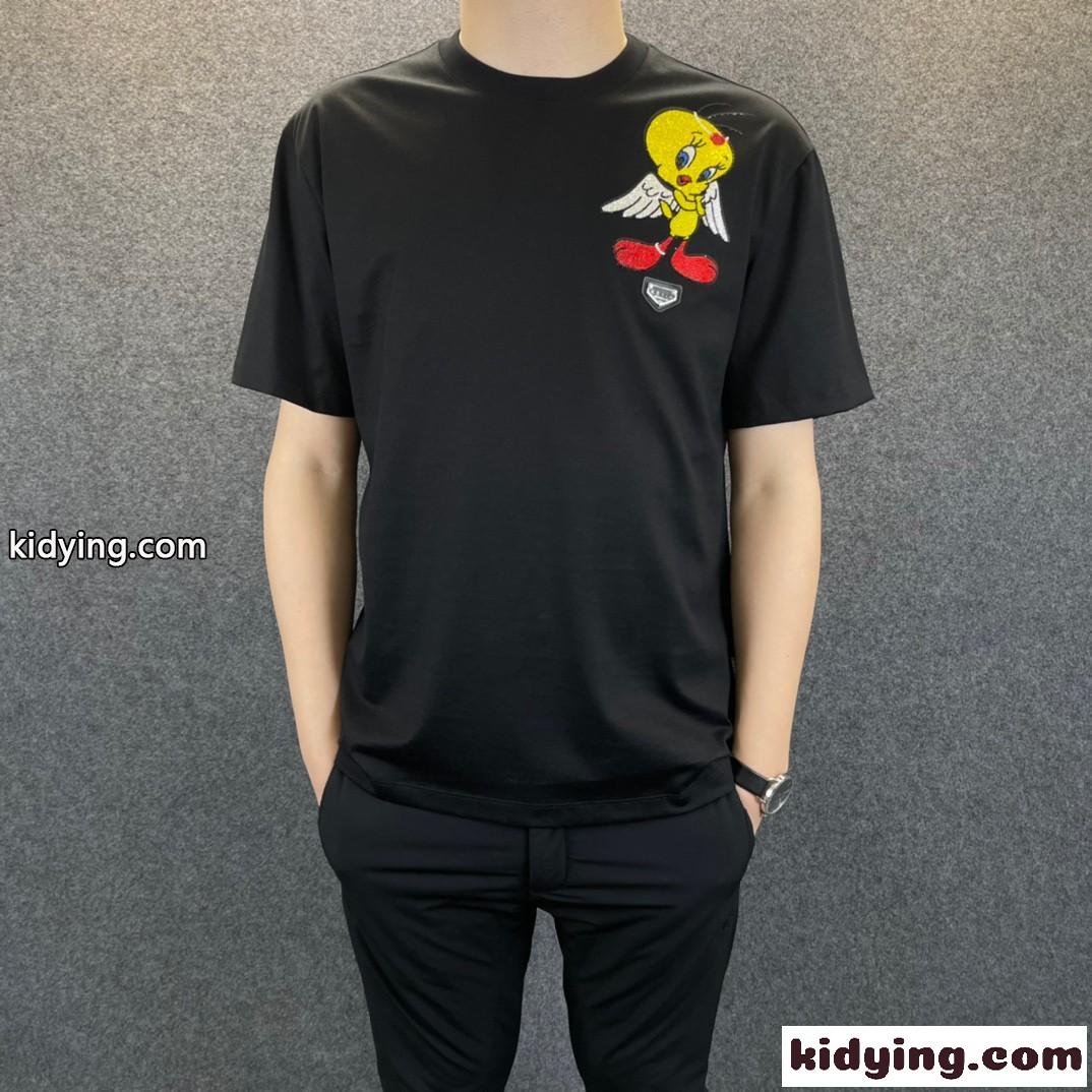 カジュアル 柔らかい クルーネック 快適 フィリッププレイン 半袖Tシャツ コピー メンズ トップス ホワイト ブラック-0