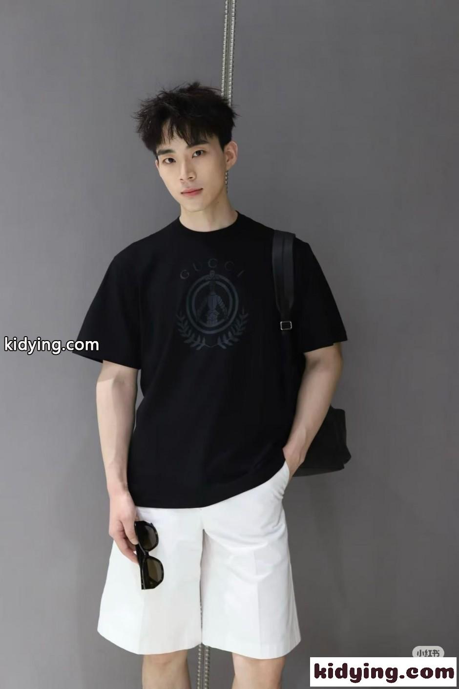 ユニセックス グッチ Tシャツ 偽物 ロゴプリント コットン 半袖Tシャツ ブラック-3
