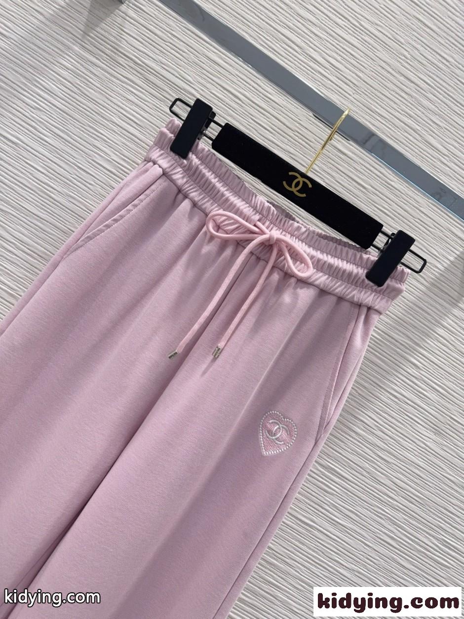 ハートロゴ刺繍 テンセルブレンド ロングパンツ シャネル パンツ コピー ピンク-2