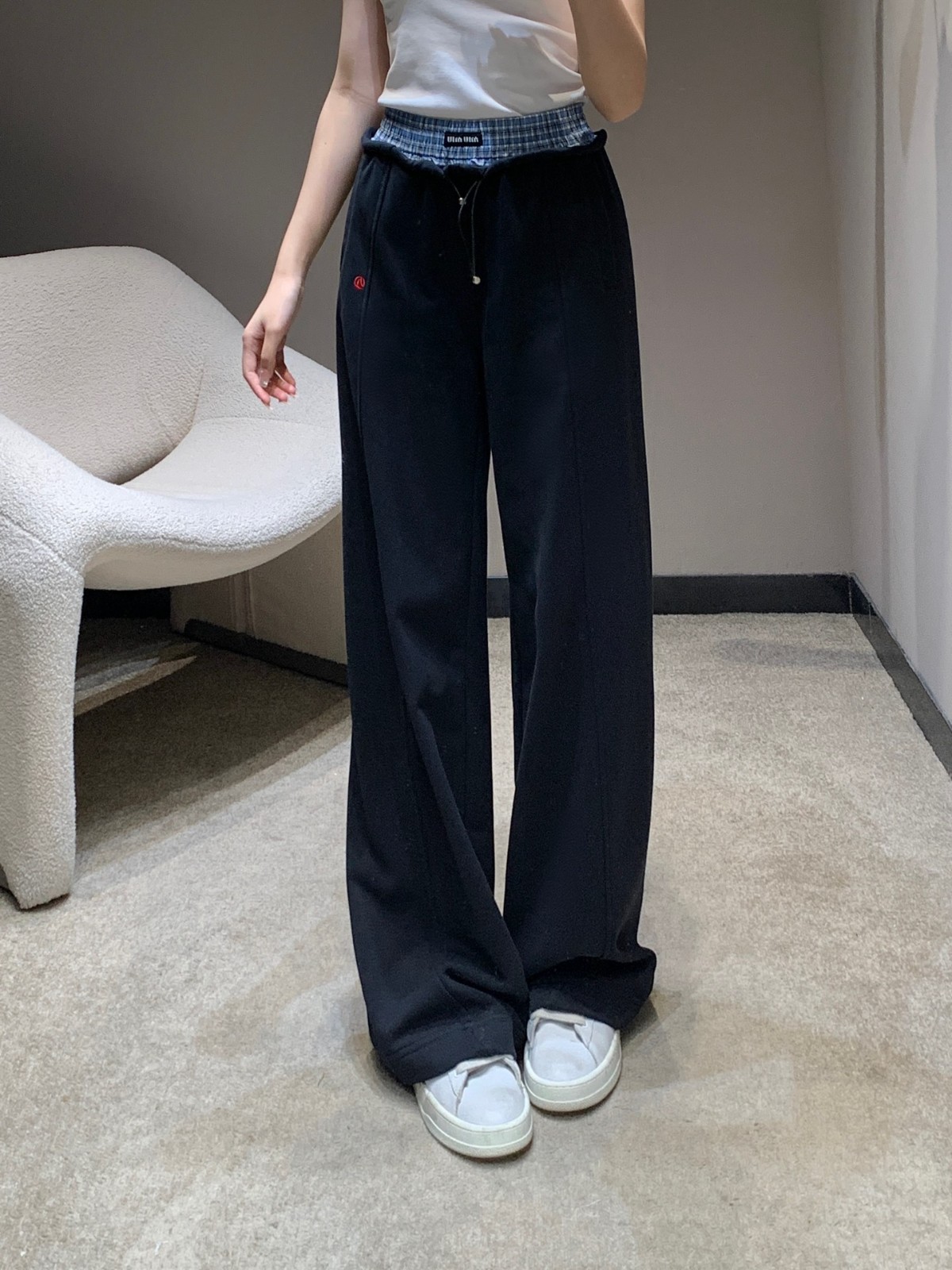 おしゃれ ダブルウエスト ロングパンツ ミュウミュウ パンツ コピー レディース ブラック-0