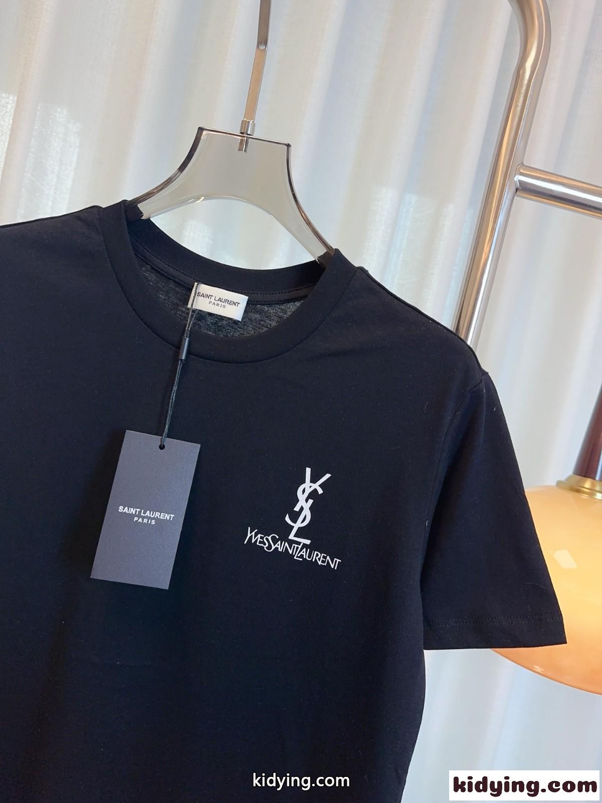 シンプル ロゴ コットン 半袖Tシャツ イヴ・サンローラン Tシャツ コピー ブラック-0